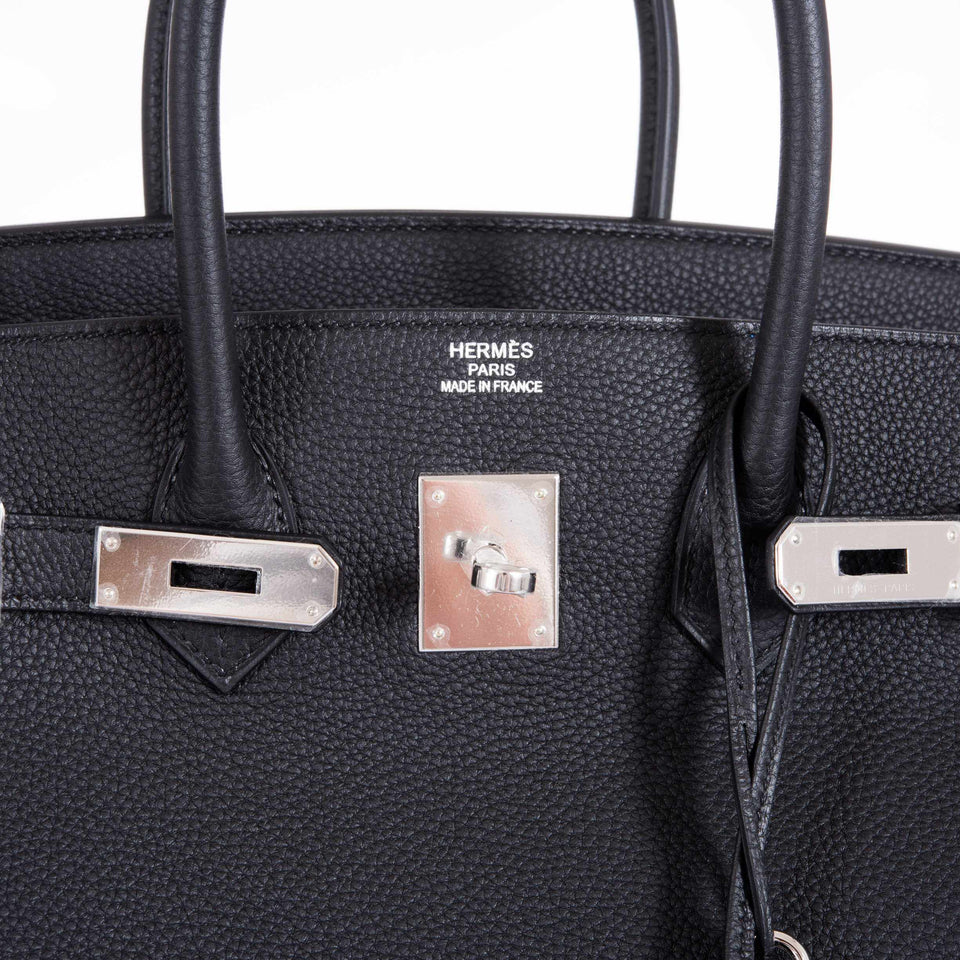 Hermes Birkin 35 Black Togo Verso Blue Agate Chevre Palladium Hardware