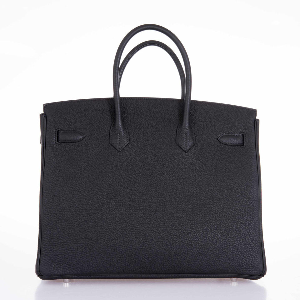 Hermes Birkin 35 Black Togo Verso Blue Agate Chevre Palladium Hardware
