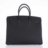 Hermes Birkin 35 Black Togo Verso Blue Agate Chevre Palladium Hardware
