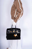 Hermes Birkin 35 Black Veau Doblis Suede & Black Porosus Crocodile Gold Hardware