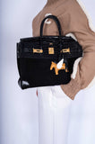 Hermes Birkin 35 Black Veau Doblis Suede & Black Porosus Crocodile Gold Hardware