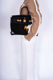 Hermes Birkin 35 Black Veau Doblis Suede & Black Porosus Crocodile Gold Hardware