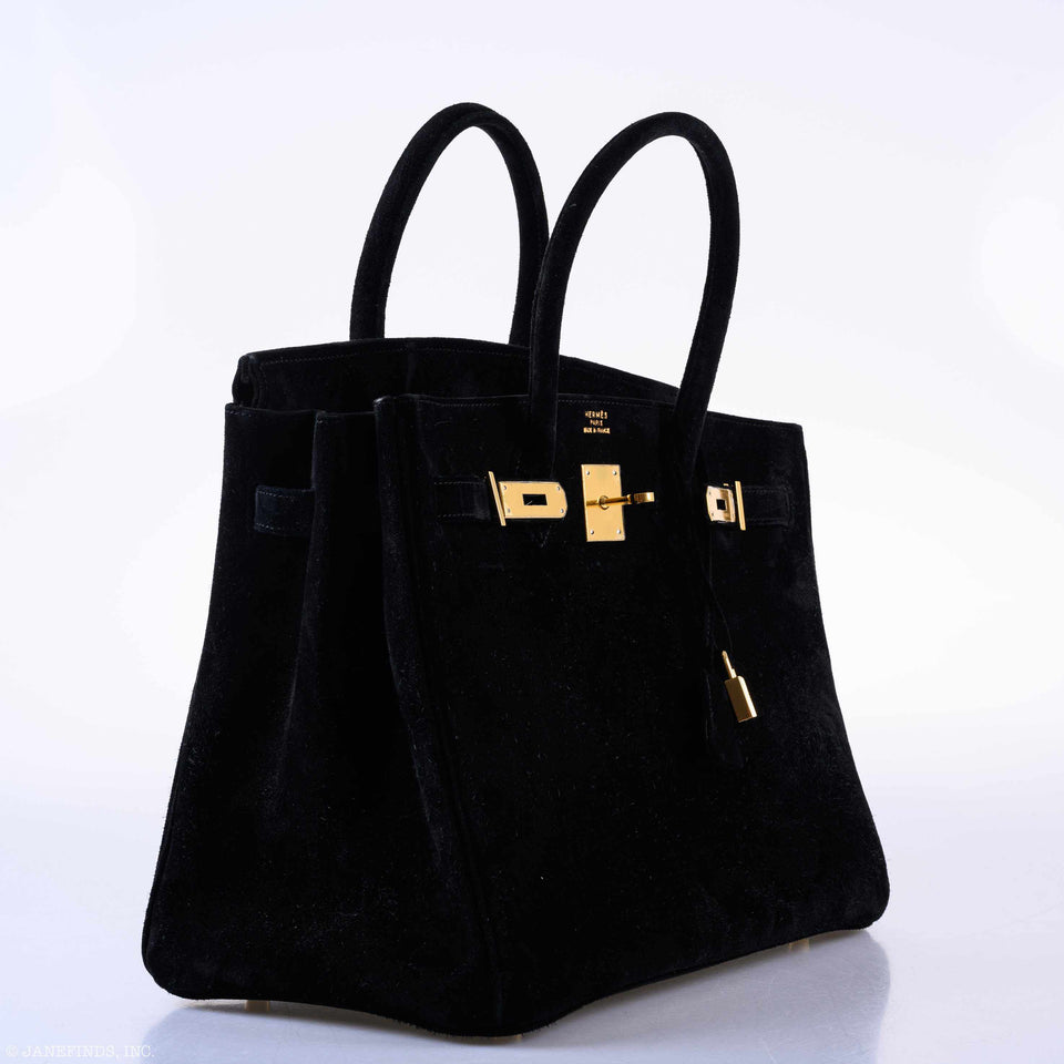 Hermes Birkin 35 Black Veau Velours Suede Gold Hardware
