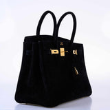 Hermes Birkin 35 Black Veau Velours Suede Gold Hardware