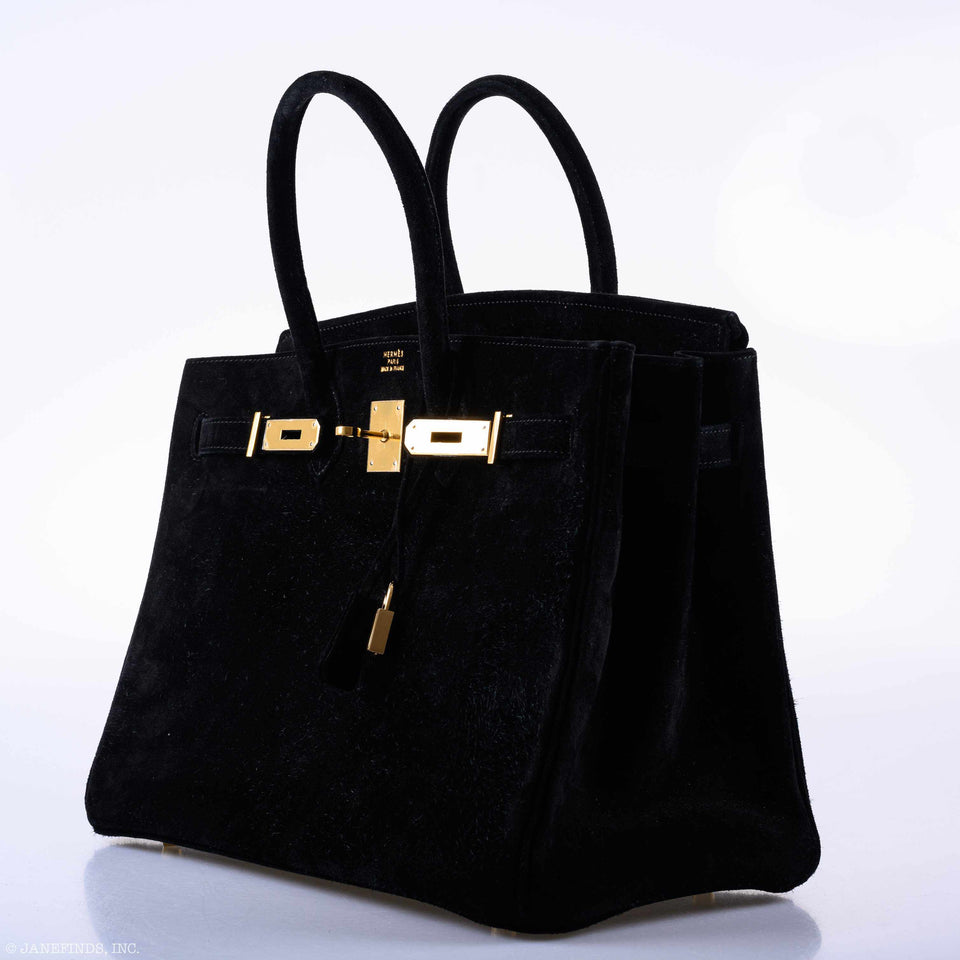 Hermes Birkin 35 Black Veau Velours Suede Gold Hardware