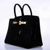 Hermes Birkin 35 Black Veau Velours Suede Gold Hardware