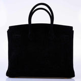 Hermes Birkin 35 Black Veau Velours Suede Gold Hardware