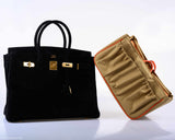 Hermes Birkin 35 Black Veau Velours Suede Gold Hardware