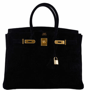 Hermes Birkin 35 Black Veau Velours Suede Gold Hardware