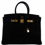 Hermes Birkin 35 Black Veau Velours Suede Gold Hardware