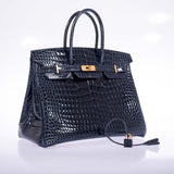 Hermes Birkin 35 Bleu Baltique Shiny Porosus Crocodile Gold Hardware