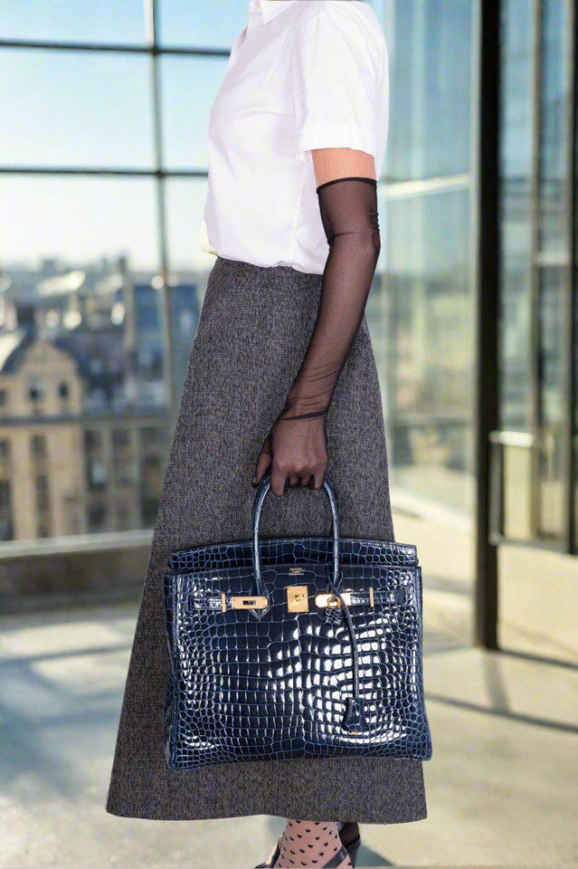 Hermes Birkin 35 Bleu Baltique Shiny Porosus Crocodile Gold Hardware