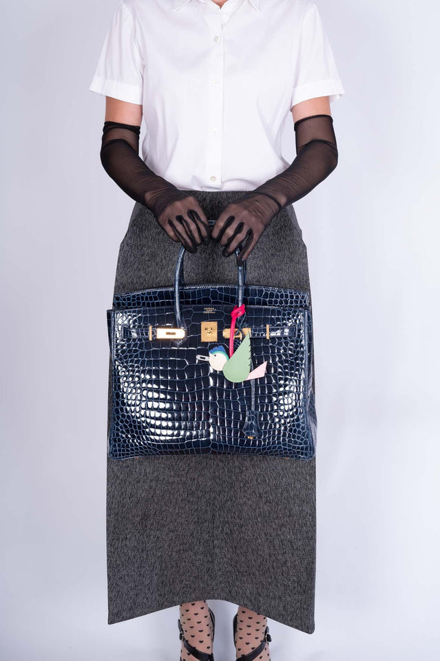 Hermes Birkin 35 Bleu Baltique Shiny Porosus Crocodile Gold Hardware