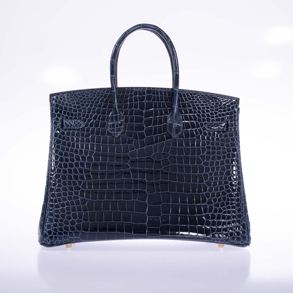 Hermes Birkin 35 Bleu Baltique Shiny Porosus Crocodile Gold Hardware