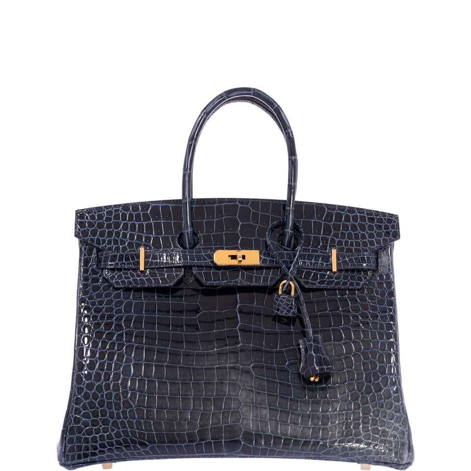 Hermes Birkin 35 Bleu Baltique Shiny Porosus Crocodile Gold Hardware
