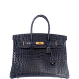 Hermes Birkin 35 Bleu Baltique Shiny Porosus Crocodile Gold Hardware