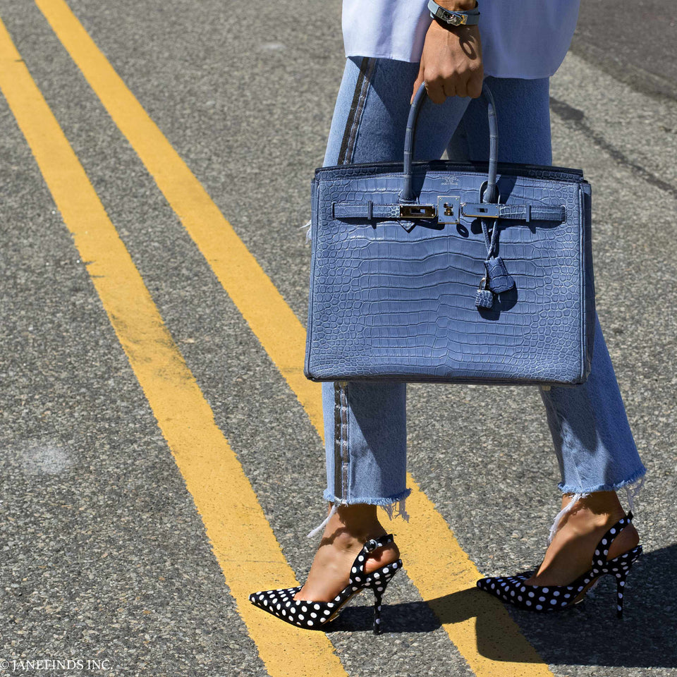Hermes Birkin 35 Bleu Brighton Porosus Crocodile Palladium Hardware