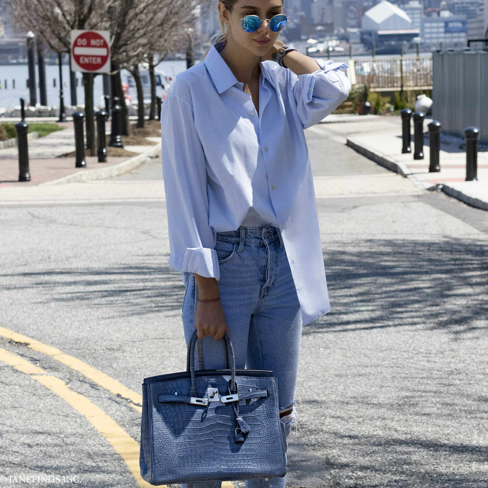Hermes Birkin 35 Bleu Brighton Porosus Crocodile Palladium Hardware