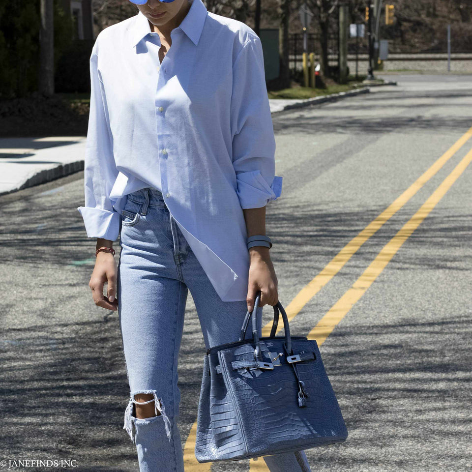 Hermes Birkin 35 Bleu Brighton Porosus Crocodile Palladium Hardware