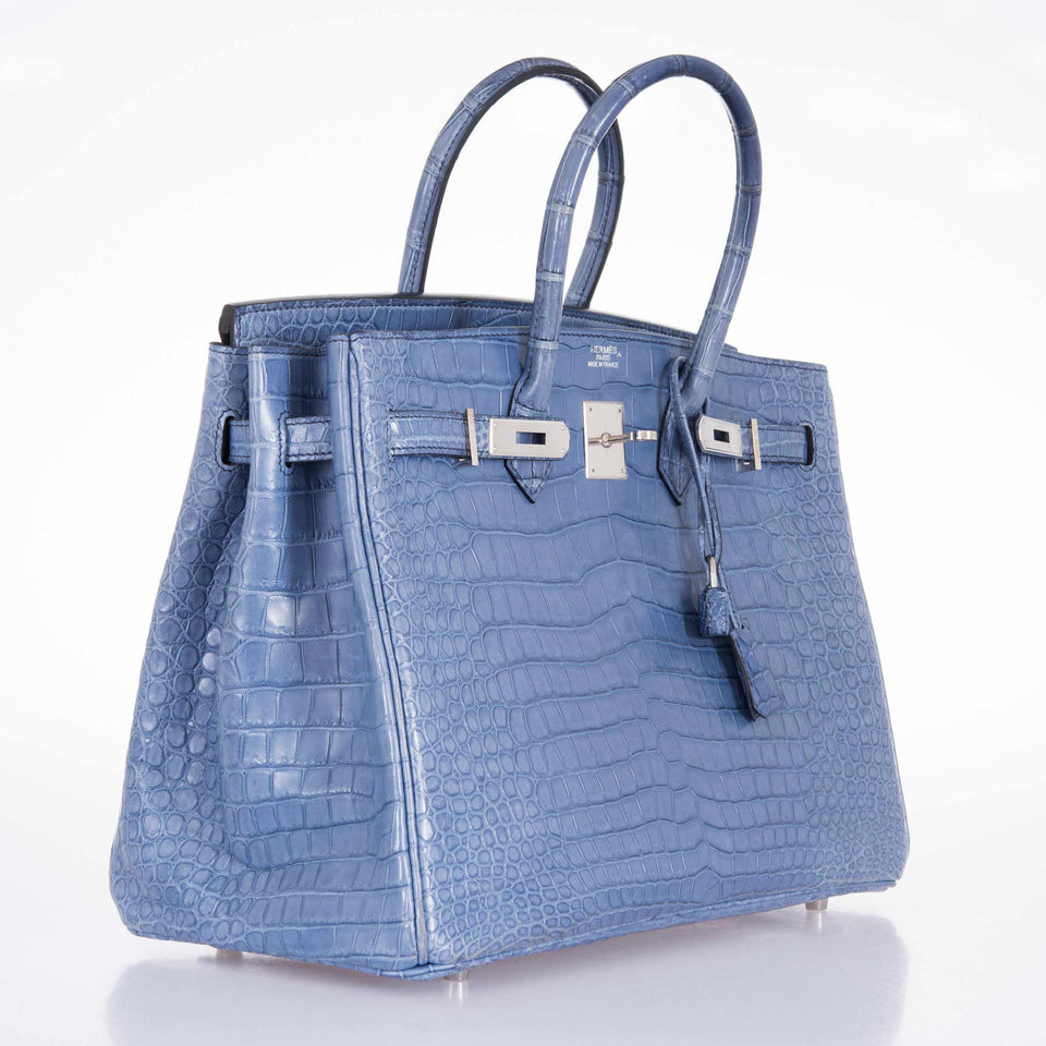 Hermes Birkin 35 Bleu Brighton Porosus Crocodile Palladium Hardware