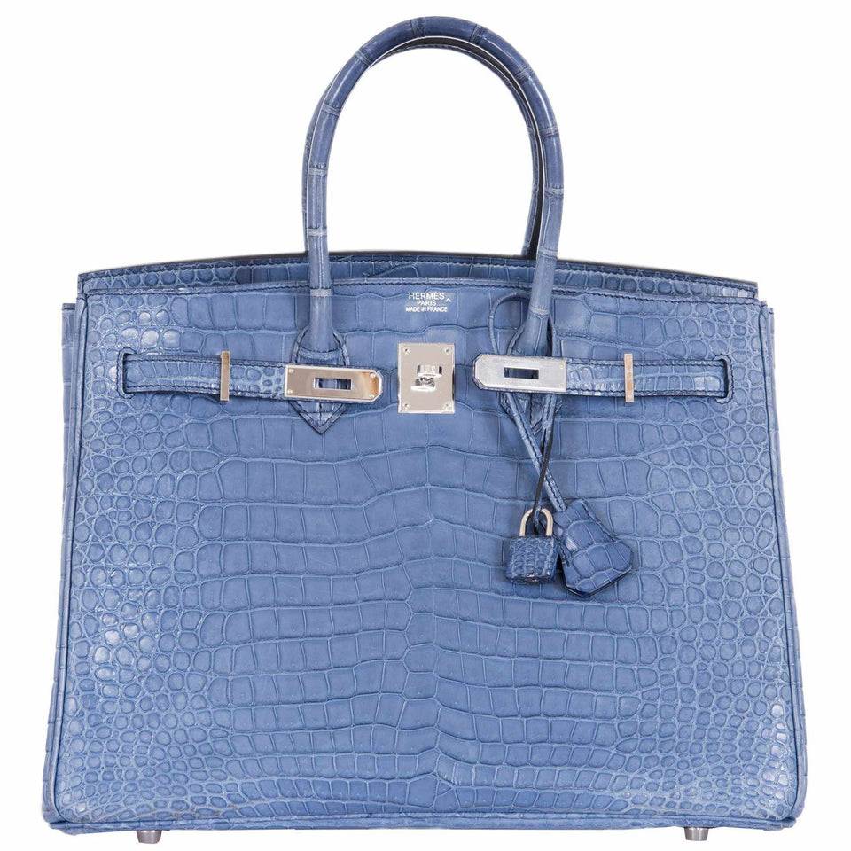 Hermes Birkin 35 Bleu Brighton Porosus Crocodile Palladium Hardware