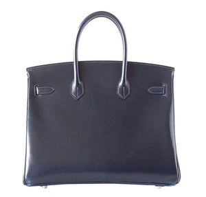 HermesBirkin 35 Bleu Marine Box Leather Bag