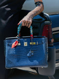 Hermes Birkin 35 Blue Abysse Shiny Porosus Crocodile Gold Hardware