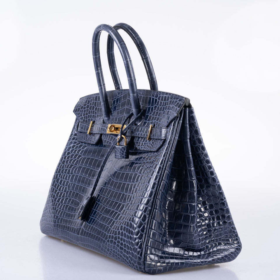 Hermes Birkin 35 Blue Abysse Shiny Porosus Crocodile Gold Hardware
