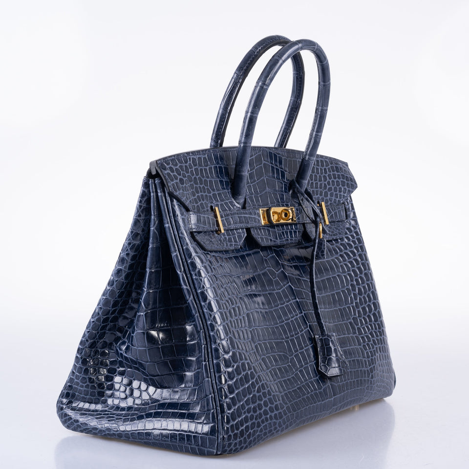 Hermes Birkin 35 Blue Abysse Shiny Porosus Crocodile Gold Hardware