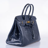 Hermes Birkin 35 Blue Abysse Shiny Porosus Crocodile Gold Hardware