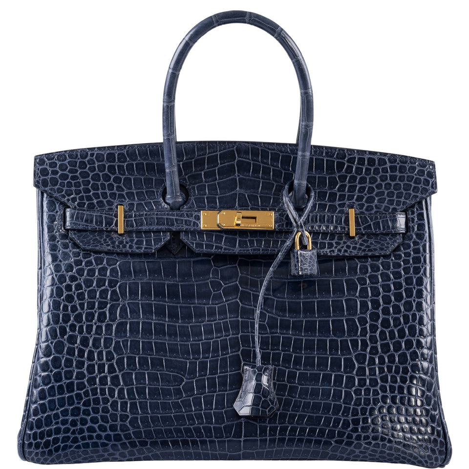 Hermes Birkin 35 Blue Abysse Shiny Porosus Crocodile Gold Hardware