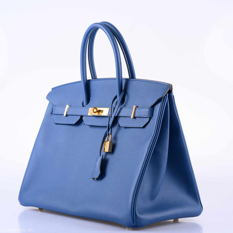 Hermes Birkin 35 Blue Agate Epsom Gold Hardware - 2016, X