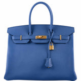 Hermes Birkin 35 Blue Agate Epsom Gold Hardware - 2016, X
