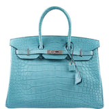 Hermes Birkin 35 Blue Atoll Matte Alligator Palladium Hardware