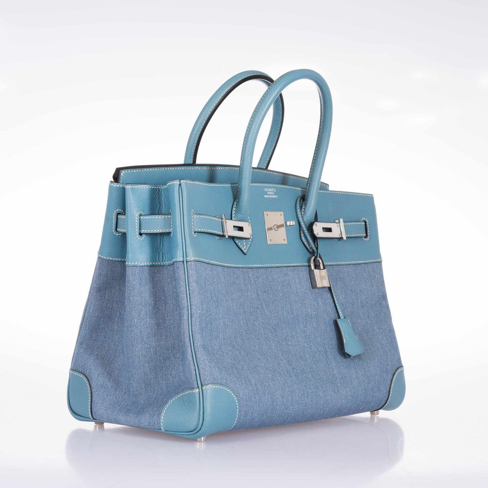 Hermes Birkin 35 Blue Denim And Blue Jean Epsom Contrast Stitching Palladium Hardware
