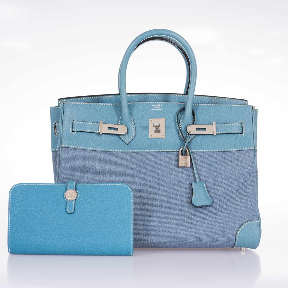 Hermes Birkin 35 Blue Denim And Blue Jean Epsom Contrast Stitching Palladium Hardware