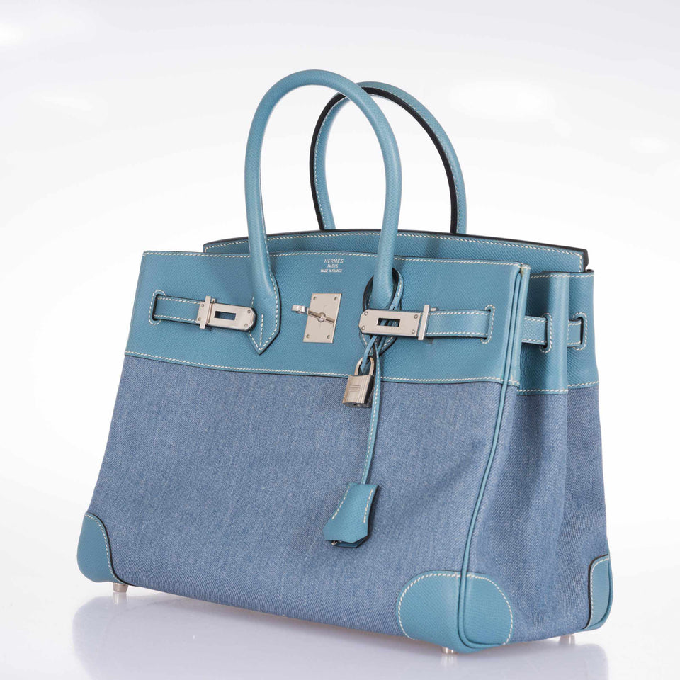 Hermes Birkin 35 Blue Denim And Blue Jean Epsom Contrast Stitching Palladium Hardware