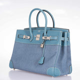 Hermes Birkin 35 Blue Denim And Blue Jean Epsom Contrast Stitching Palladium Hardware
