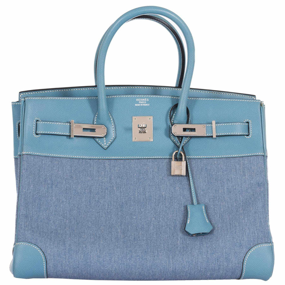 Hermes Birkin 35 Blue Denim And Blue Jean Epsom Contrast Stitching Palladium Hardware