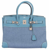 Hermes Birkin 35 Blue Denim And Blue Jean Epsom Contrast Stitching Palladium Hardware