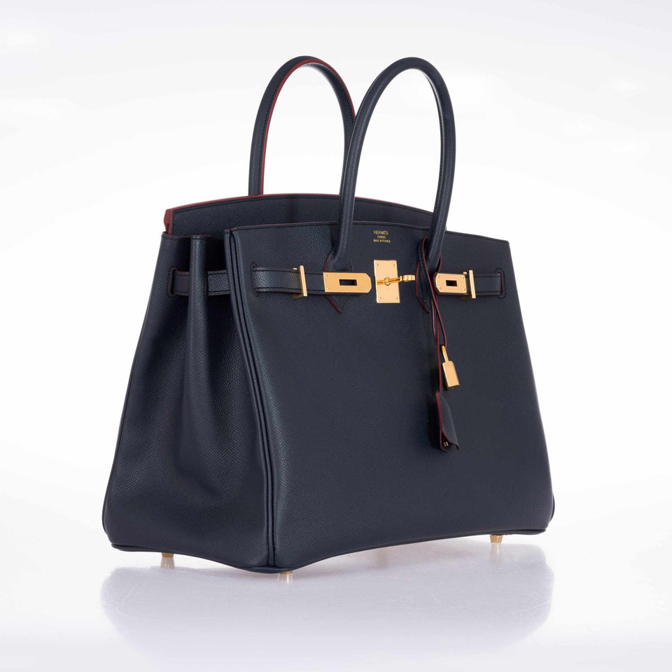 Hermes Birkin 35 Blue Indigo Contour Rouge H Epsom Gold Hardware