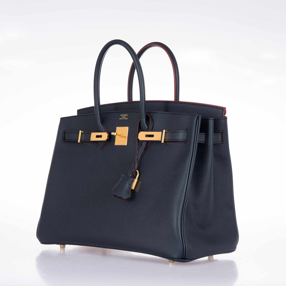Hermes Birkin 35 Blue Indigo Contour Rouge H Epsom Gold Hardware