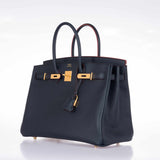 Hermes Birkin 35 Blue Indigo Contour Rouge H Epsom Gold Hardware
