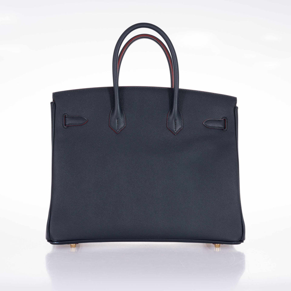 Hermes Birkin 35 Blue Indigo Contour Rouge H Epsom Gold Hardware