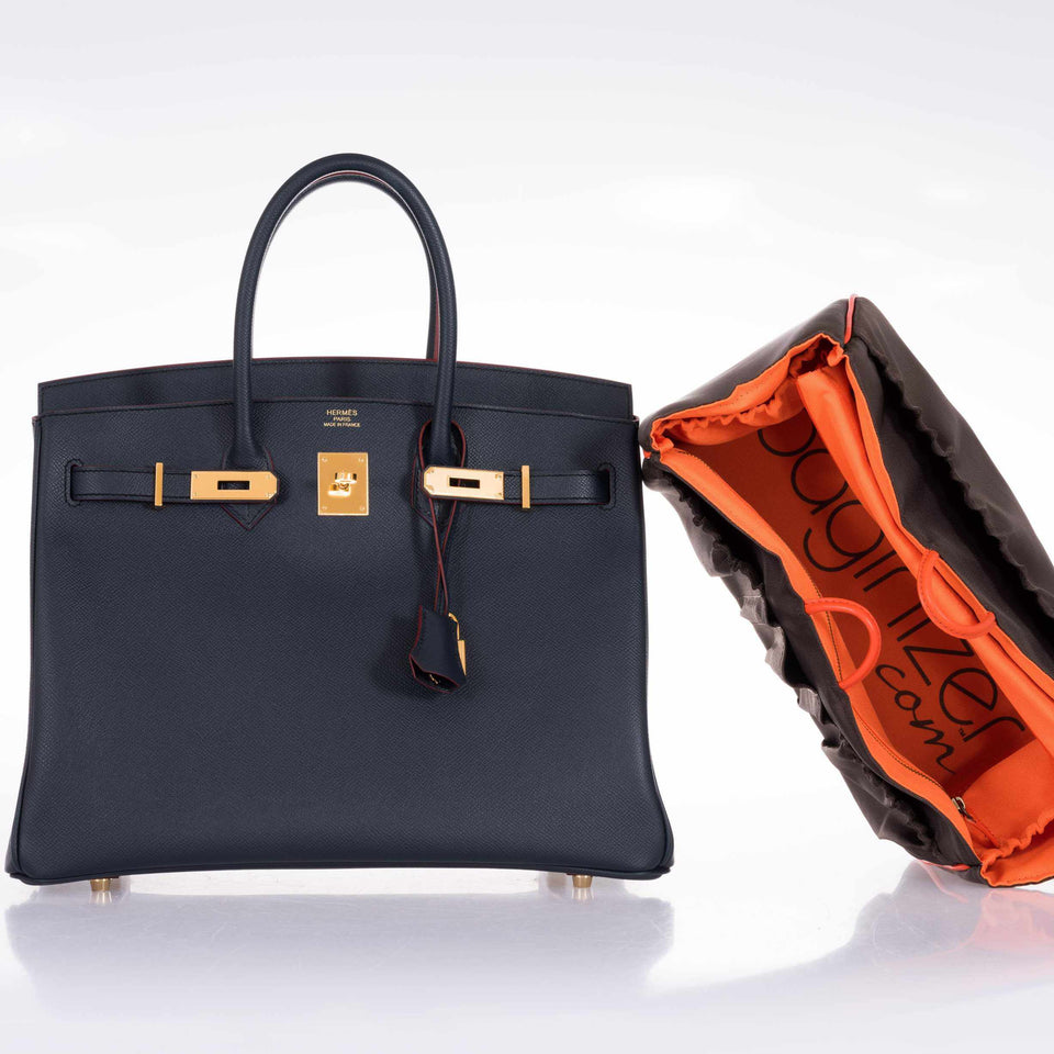 Hermes Birkin 35 Blue Indigo Contour Rouge H Epsom Gold Hardware