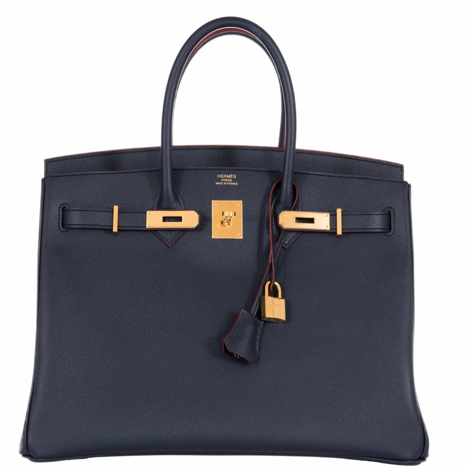 Hermes Birkin 35 Blue Indigo Contour Rouge H Epsom Gold Hardware