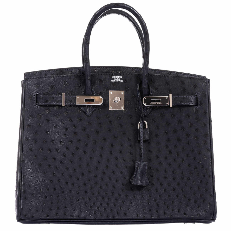 Hermes Birkin 35 Blue Indigo Ostrich Palladium Hardware