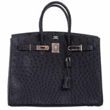 Hermes Birkin 35 Blue Indigo Ostrich Palladium Hardware