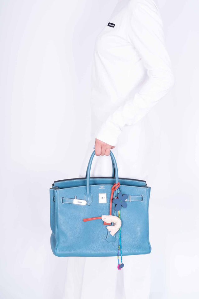 Hermes Birkin 35 Blue Jean Clemence Palladium Hardware