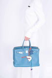 Hermes Birkin 35 Blue Jean Clemence Palladium Hardware